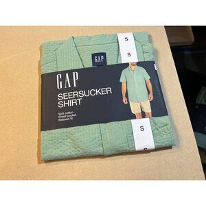Gap Mens Green Short Sleeve Seersucker Shirt Soft Cotton Relaxed Fit Chest Pocke